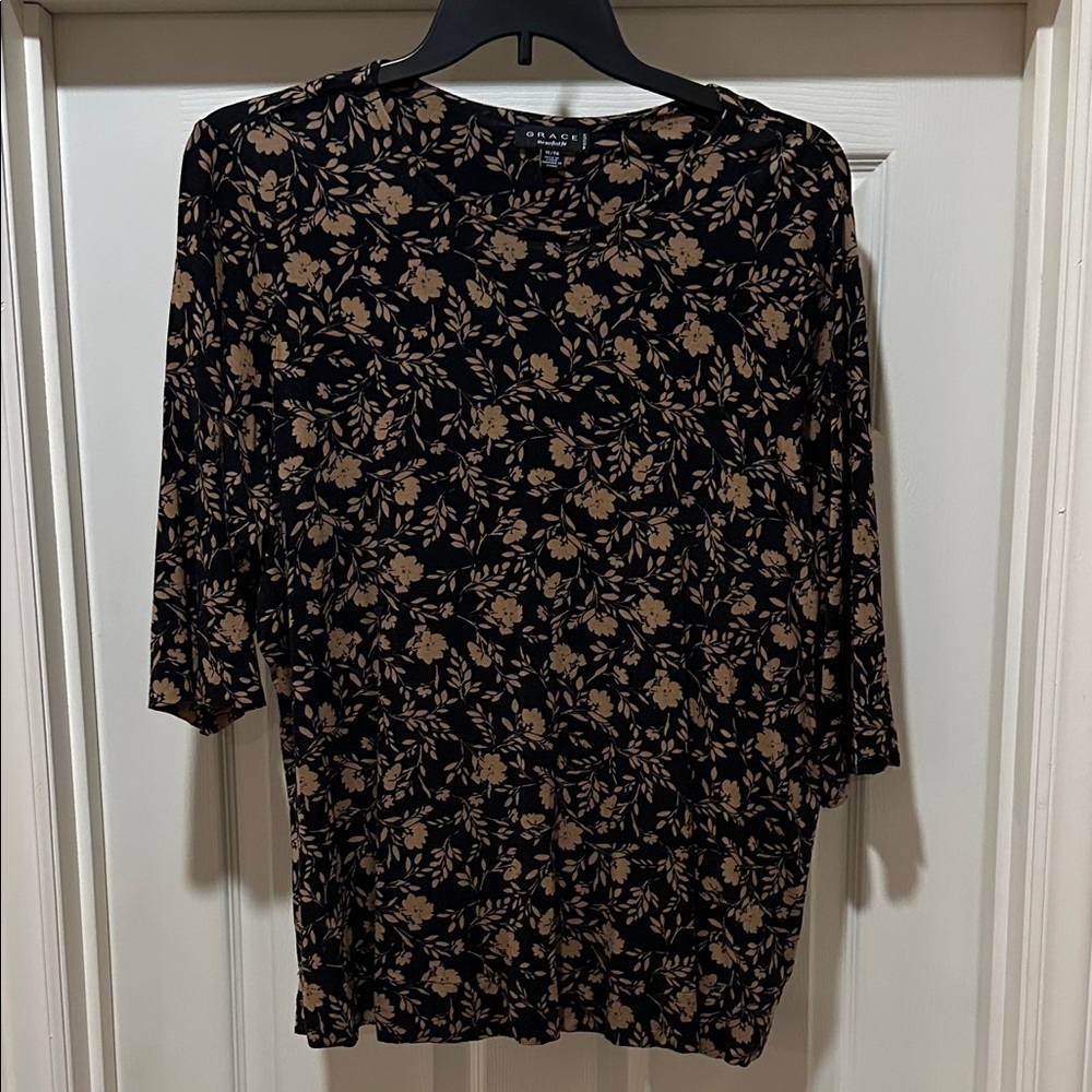 Grace Black and Tan Floral Blouse